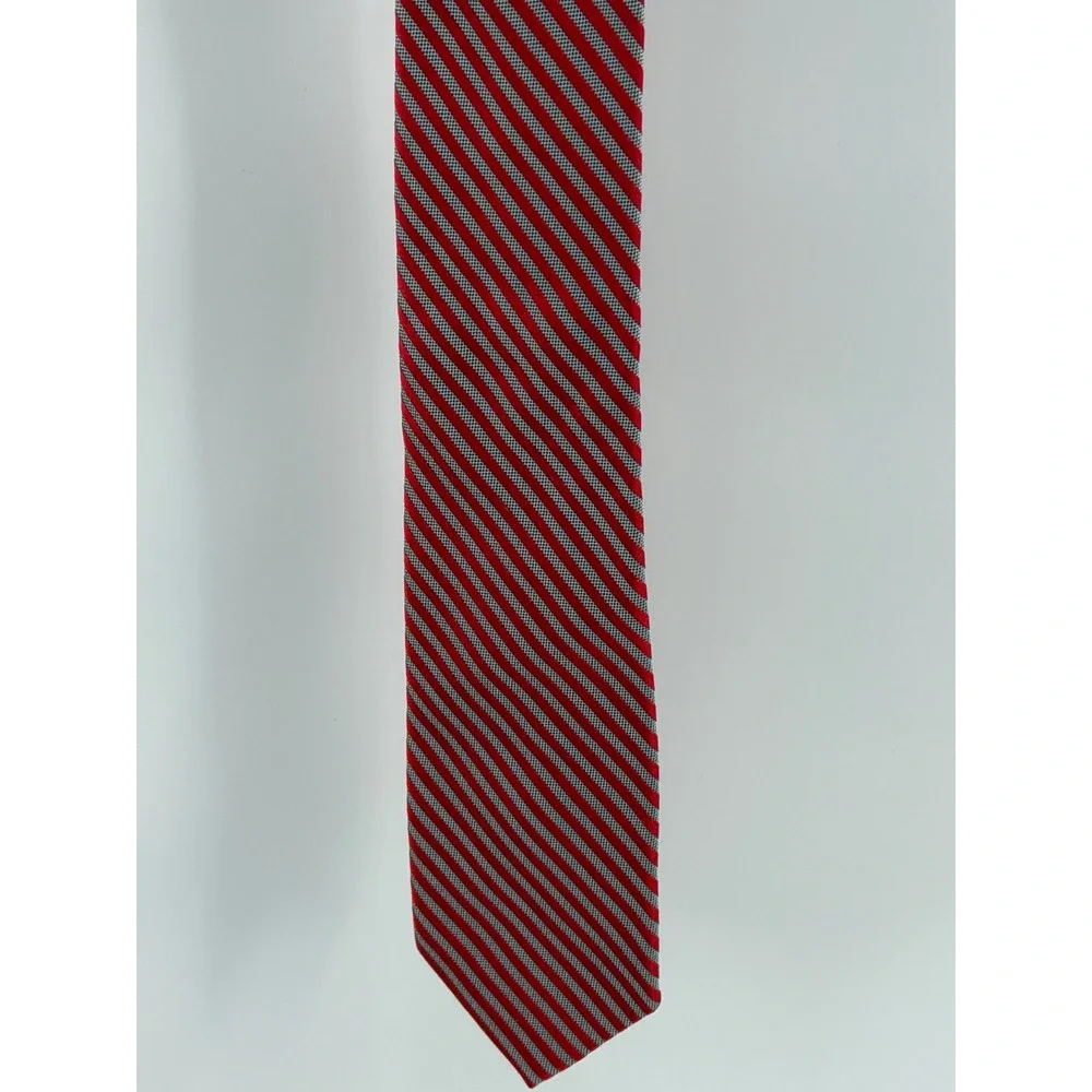 Rooster Tie Red White Striped Silk Blend Narrow Skinny Necktie‎ Made in China